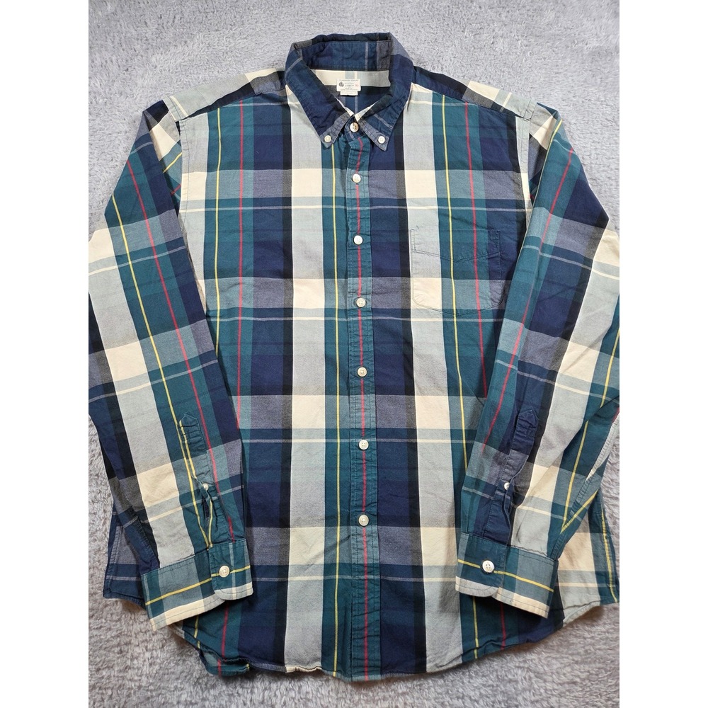 J.Crew Sunwashed Oxford Shirt XL Blue Plaid Mens Tailored Fit Button Down